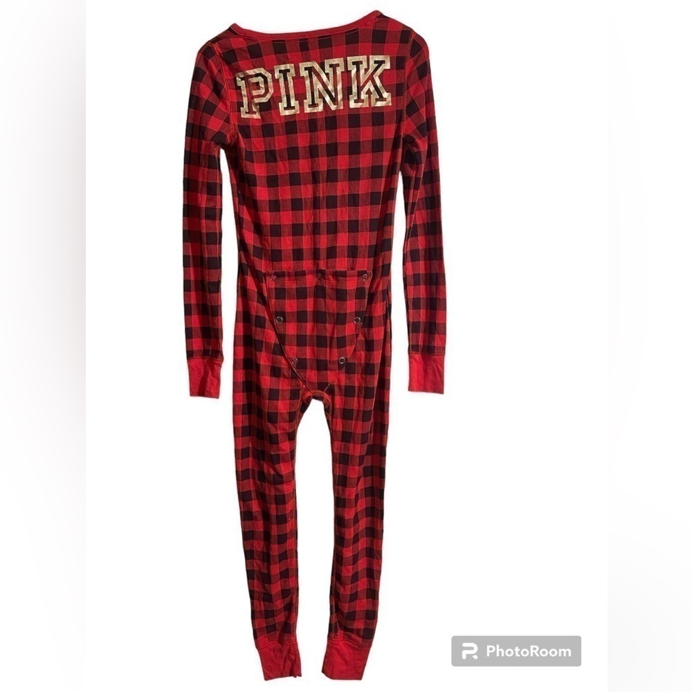 Women's Victoria's Secret PINK One Piece Red Black Plaid Pajamas Size Small